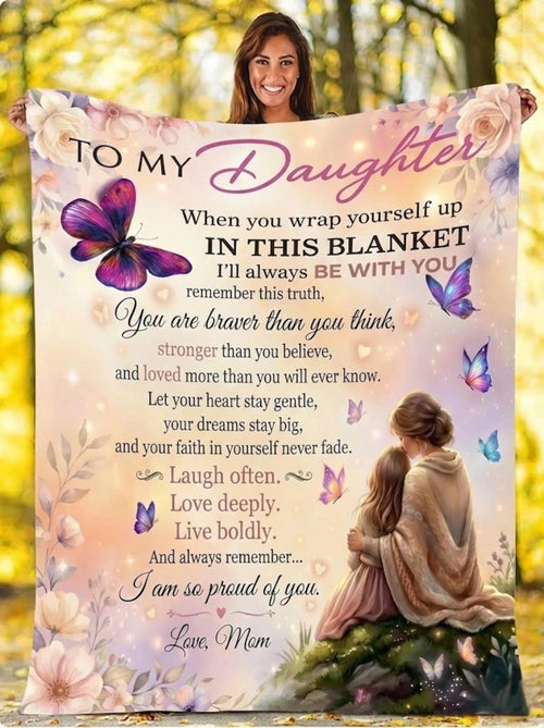 To My Daughter Blanket - Butterfly Sherpa Fleece Throw For Daughter From Mom - KIEN00