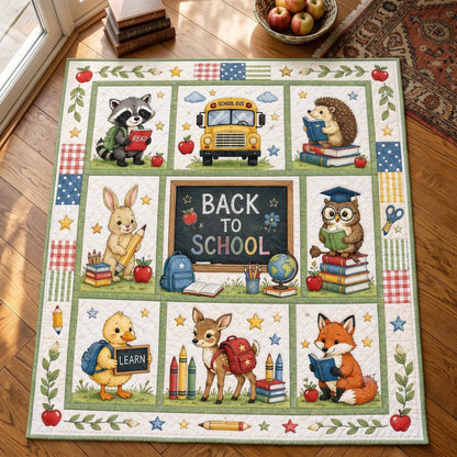 Back To School Blanket - Cute Animals School Bus Quilted Throw For Kids - KIEN00