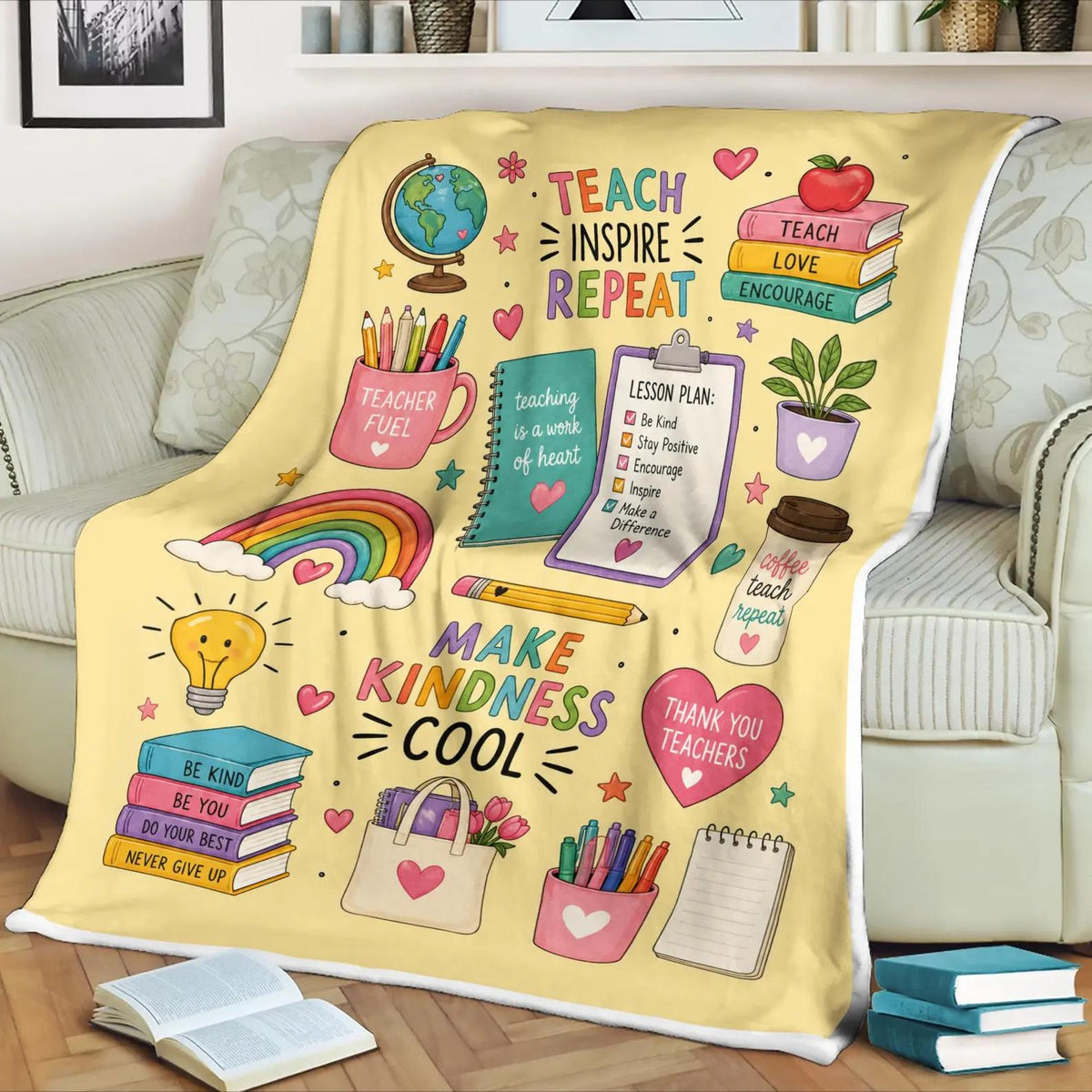 Teach Inspire Repeat Blanket - Teacher Sherpa Fleece Throw For Woman - KIEN00