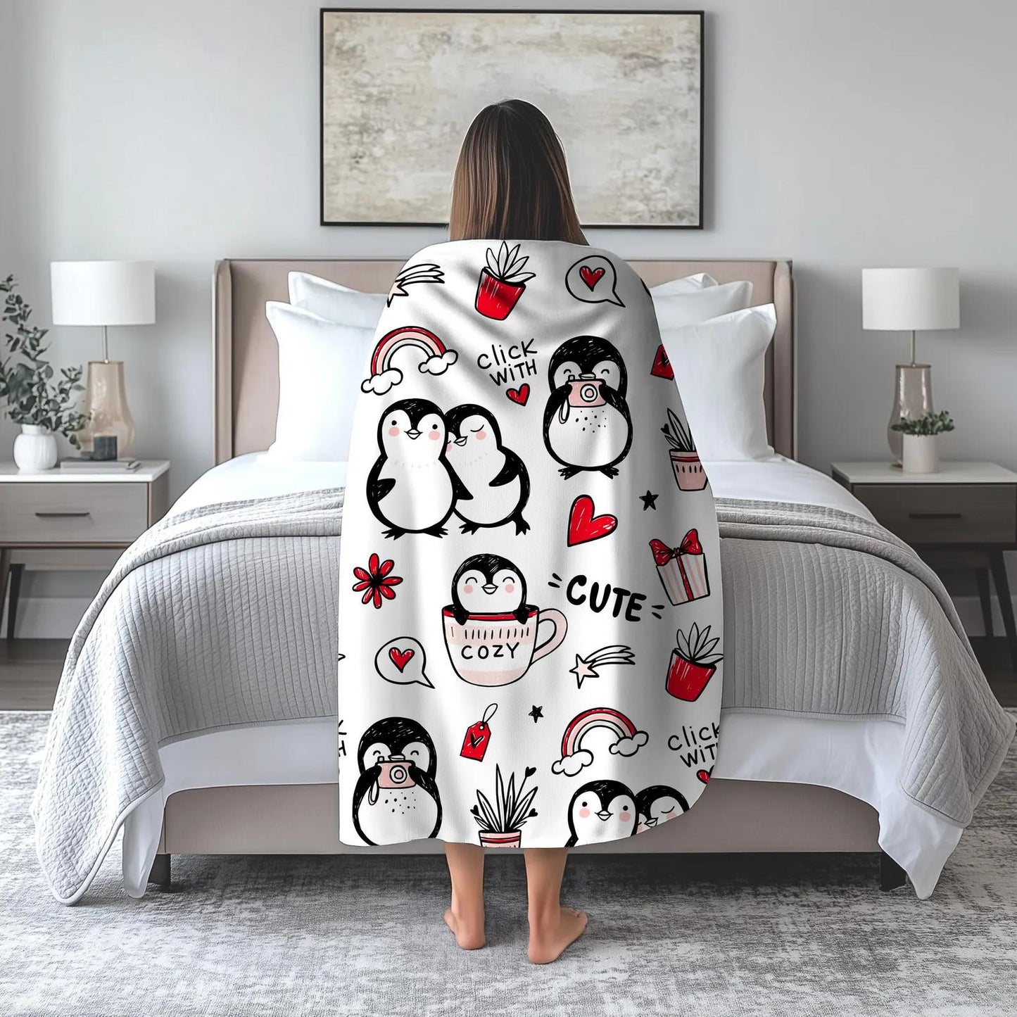Cute Penguin Blanket - Cozy Cartoon Penguin Sherpa Fleece Throw For Kids - KIEN00