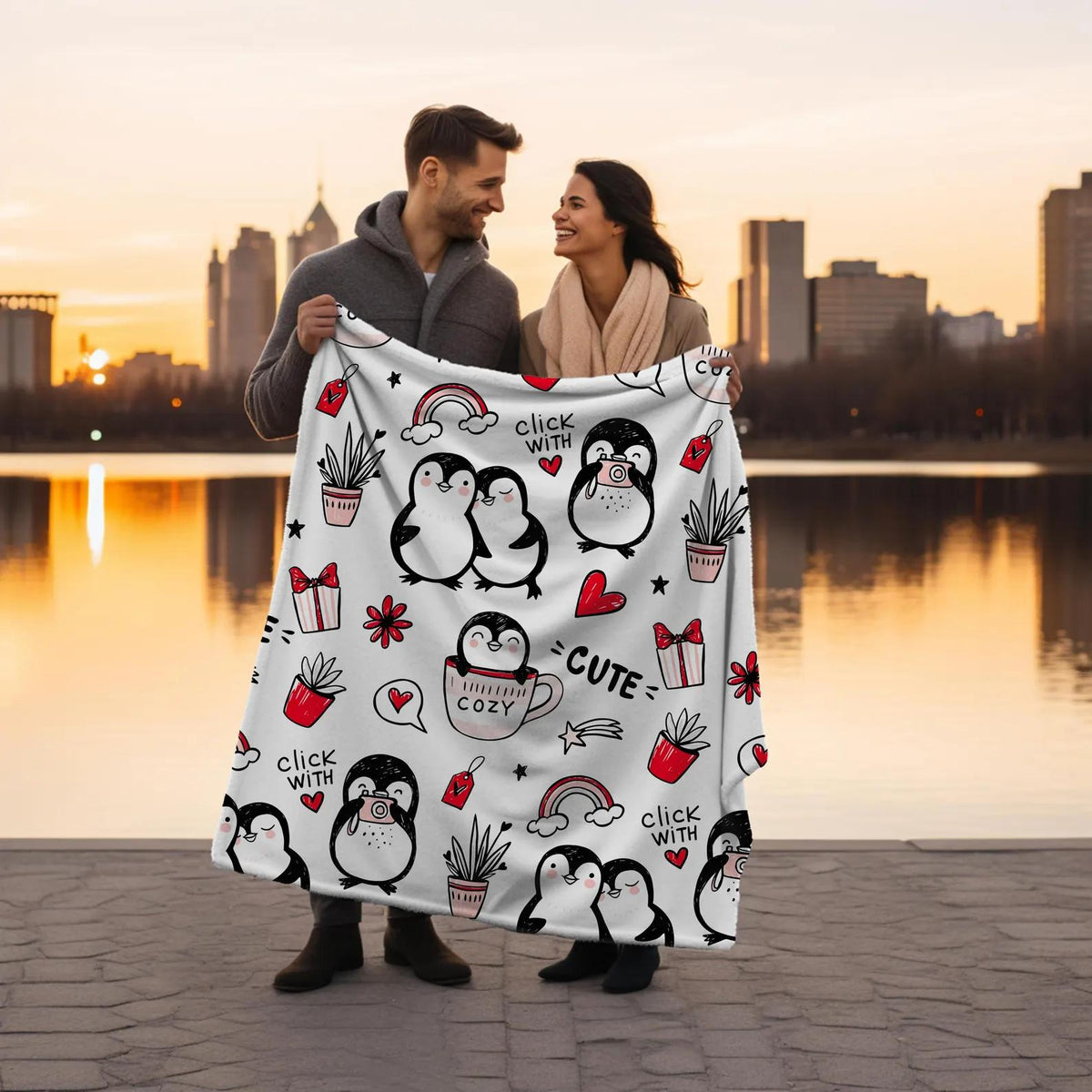 Cute Penguin Blanket - Cozy Cartoon Penguin Sherpa Fleece Throw For Kids - KIEN00