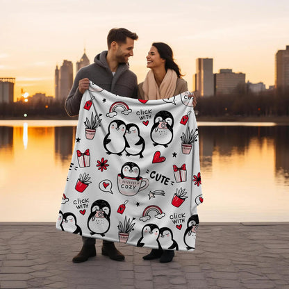 Cute Penguin Blanket - Cozy Cartoon Penguin Sherpa Fleece Throw For Kids - KIEN00