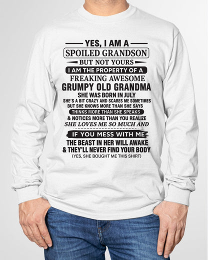 Yes I’m A Stubborn Grandson T-Shirt – Birthday Gift From July Grandma / Woman - kien07 (SKU10-171-07)