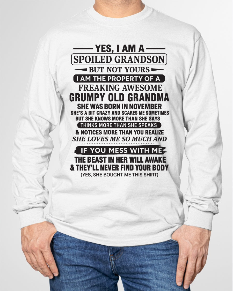 Yes I’m A Stubborn Grandson T-Shirt – Birthday Gift From November Grandma / Woman - kien11 (SKU10-171-11)