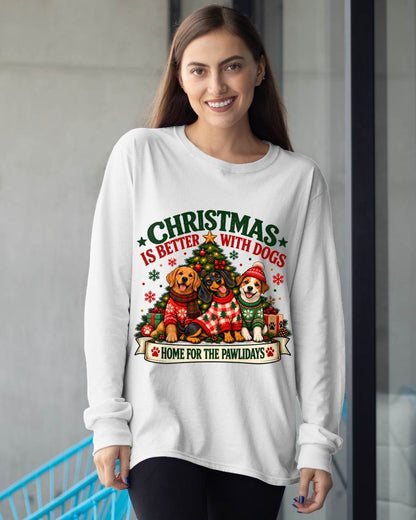 CHRISTMAS IS BETTER WITH DOGS - SHIRT FOR WOMEN - HLT00 (SKU2610-224)