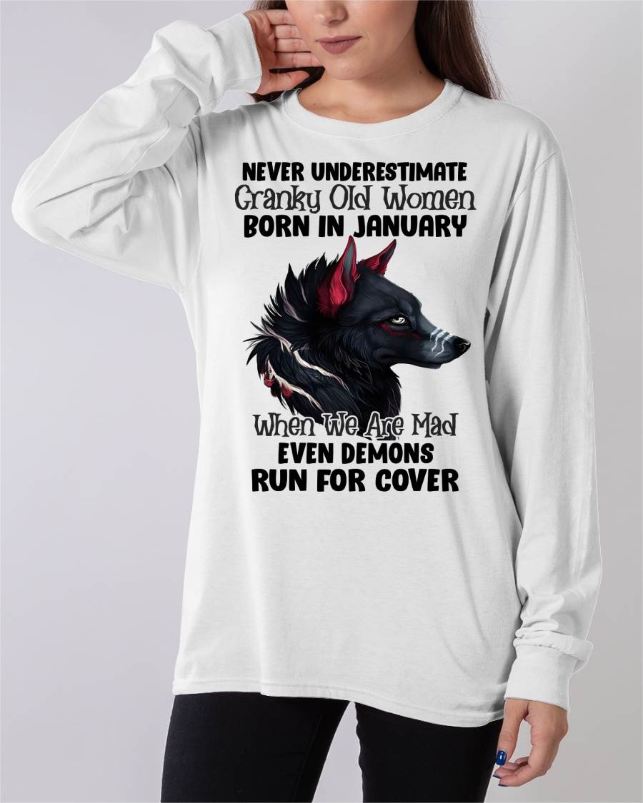 Never Underestimate Cranky Old Women Born In January – Birthday T-Shirt for Women - HLT01 (SKU2603-45-01)