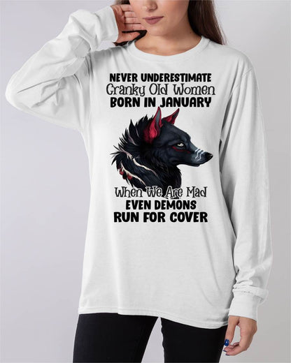 Never Underestimate Cranky Old Women Born In January – Birthday T-Shirt for Women - HLT01 (SKU2603-45-01)