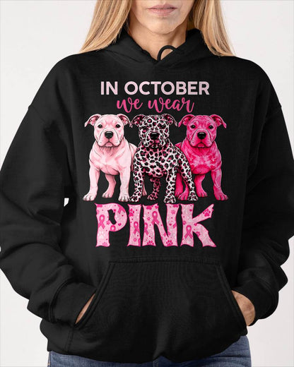 IN OCTOBER WE WEAR PINK - PITBULL MOM SHIRT FOR WOMEN - PINK OCTOBER BREAST CANCER AWARENESS - KIEN00 (SKU2608-329)