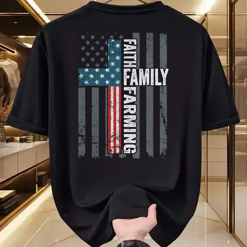 Best Farmer Life Shirt, Funny Farmer UnisexT-Shirt/Hoodie/Sweatshirt HLT00 - Faith Family Farming Freedom - Christian Farmer Cross Flag T-Shirt
