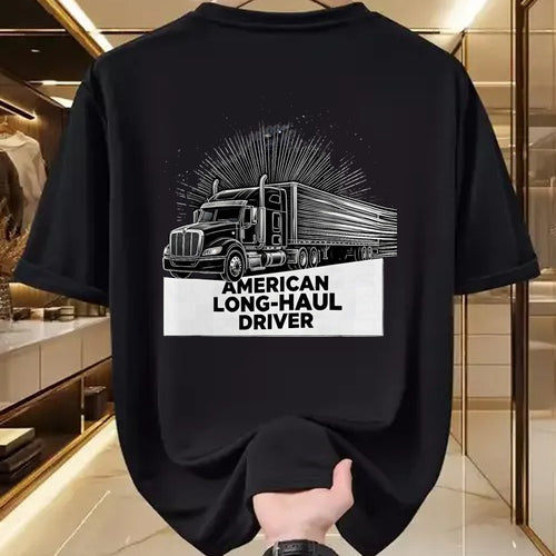 Best Truck Driver Life Shirt, Funny Trucker UnisexT-Shirt/Hoodie/Sweatshirt HLT00 - American Long-Haul Driver Patriotic Semi Truck Driver T-Shirt, Men, Heather Blue, Large