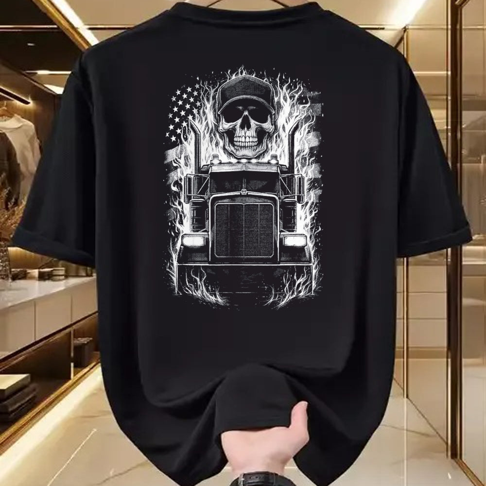 Best Truck Driver Life Shirt, Funny Trucker UnisexT-Shirt/Hoodie/Sweatshirt HLT00 - Trucker Patriotic American Flag Semi Truck Driver Skull T-Shirt, Men, Black, Medium