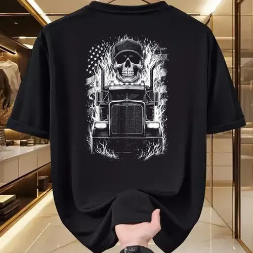 Best Truck Driver Life Shirt, Funny Trucker UnisexT-Shirt/Hoodie/Sweatshirt HLT00 - Trucker Patriotic American Flag Semi Truck Driver Skull T-Shirt, Men, Black, Medium