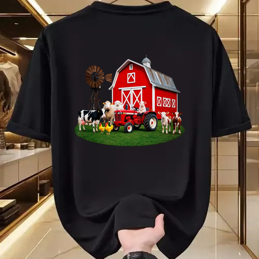Best Farmer Life Shirt, Funny Farmer UnisexT-Shirt/Hoodie/Sweatshirt HLT00 - Red Barn Tractor with Farm Animals Country Living T-Shirt