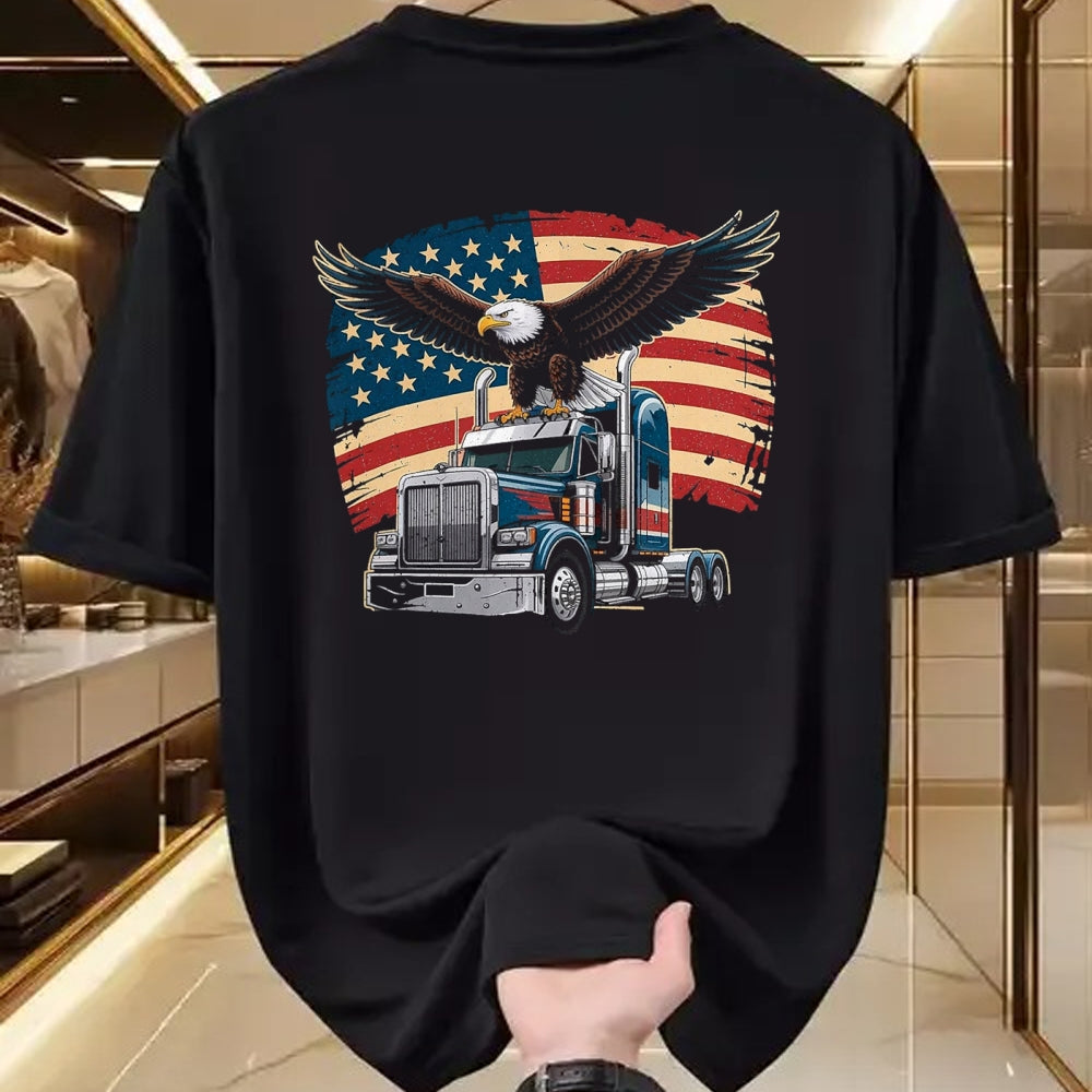 Best Truck Driver Life Shirt, Funny Trucker UnisexT-Shirt/Hoodie/Sweatshirt HLT00 - Trucker Patriotic American Flag Semi Truck Driver Eagle T-Shirt, Men, Purple, 3X-Large