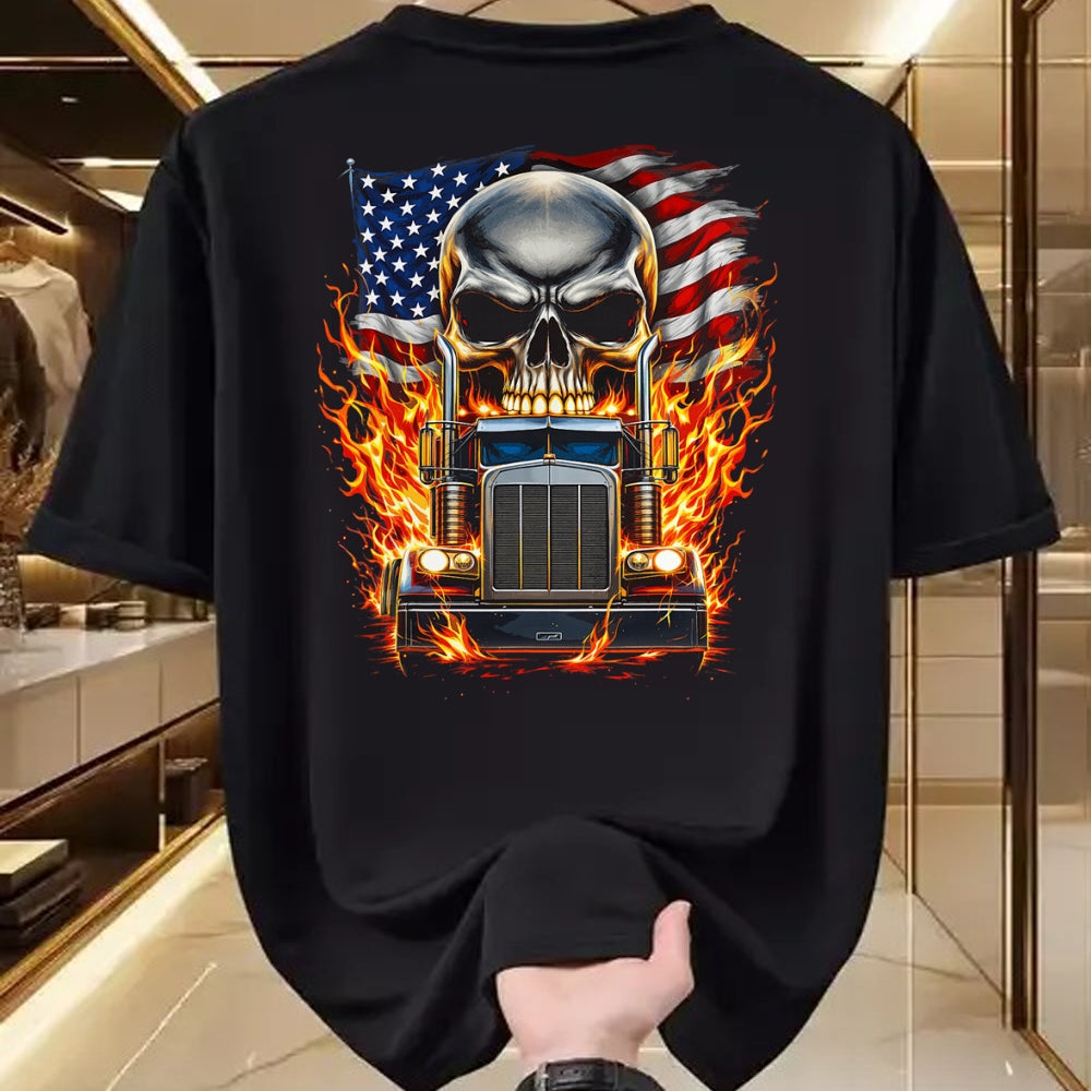 Best Truck Driver Life Shirt, Funny Trucker UnisexT-Shirt/Hoodie/Sweatshirt HLT00 - Trucker Patriotic American Flag Semi Truck Driver Skull T-Shirt (3)