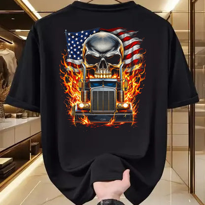 Best Truck Driver Life Shirt, Funny Trucker UnisexT-Shirt/Hoodie/Sweatshirt HLT00 - Trucker Patriotic American Flag Semi Truck Driver Skull T-Shirt (3)