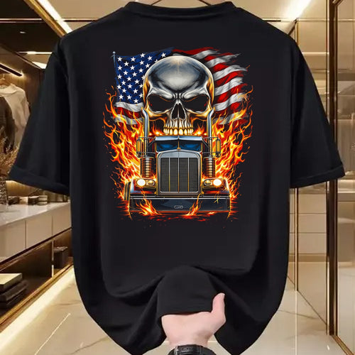 Best Truck Driver Life Shirt, Funny Trucker UnisexT-Shirt/Hoodie/Sweatshirt HLT00 - Trucker Patriotic American Flag Semi Truck Driver Skull T-Shirt (3)
