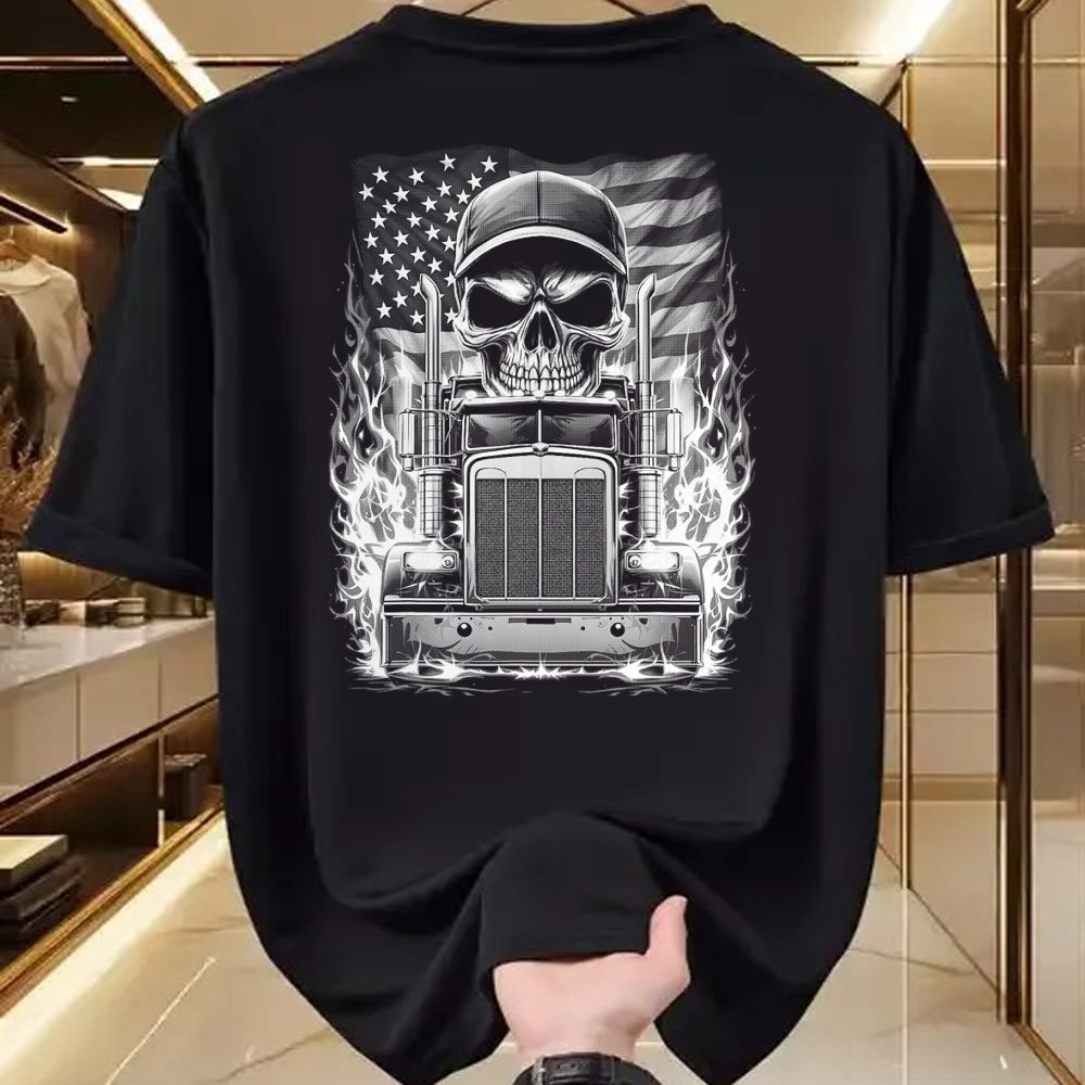 Best Truck Driver Life Shirt, Funny Trucker UnisexT-Shirt/Hoodie/Sweatshirt HLT00 - Trucker Patriotic American Flag Semi Truck Driver Skull T-Shirt (2)