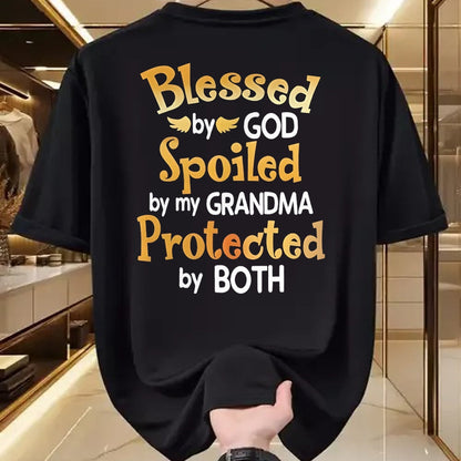 Best Grandma Shirt, Proud Grandma Unisex T-Shirt/Hoodie/Sweatshirt HLT00 - Blessed By God Spoiled By My Grandma Grandson Granddaughter T-Shirt (1)