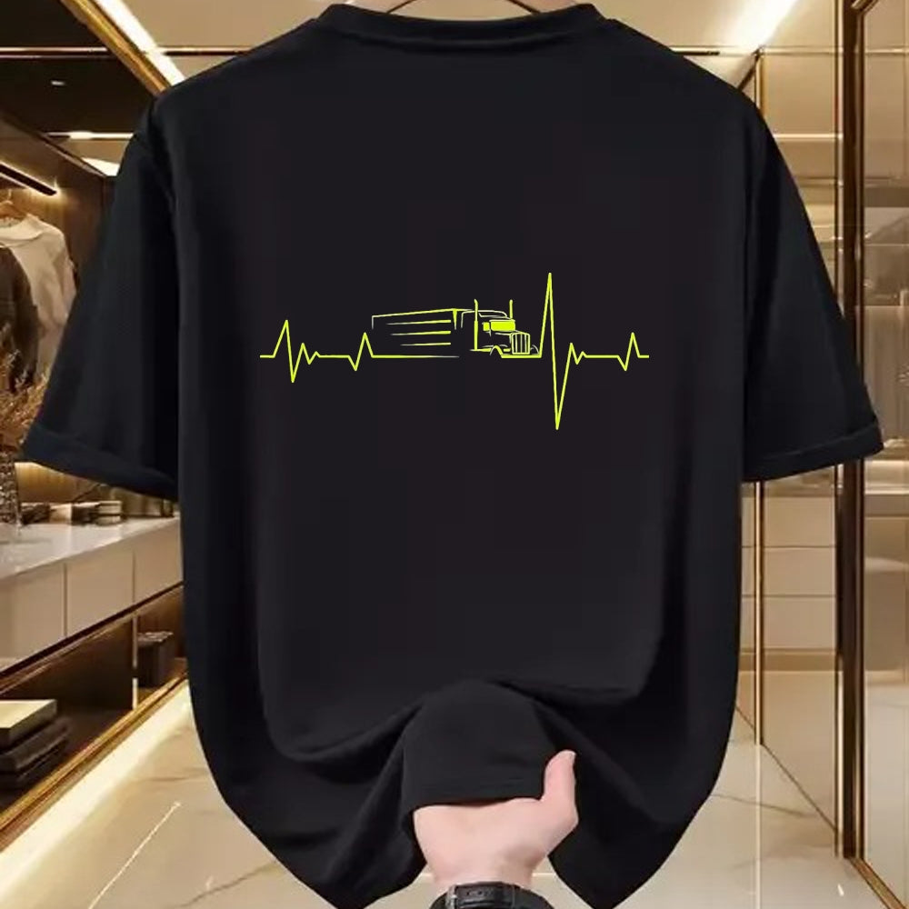 Best Truck Driver Life Shirt, Funny Trucker UnisexT-Shirt/Hoodie/Sweatshirt HLT00 - Truck Driver Heart beat 18 Wheeler semi-Trailer Tractor T-Shirt, Men, Black, 3X-Large