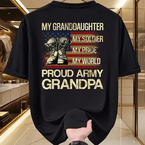 Best Grandpa Shirt, Proud Grandpa Unisex T-Shirt/Hoodie/Sweatshirt HLT00 - My Granddaughter My Soldier My Pride My Hero Proud Grandpa T-Shirt