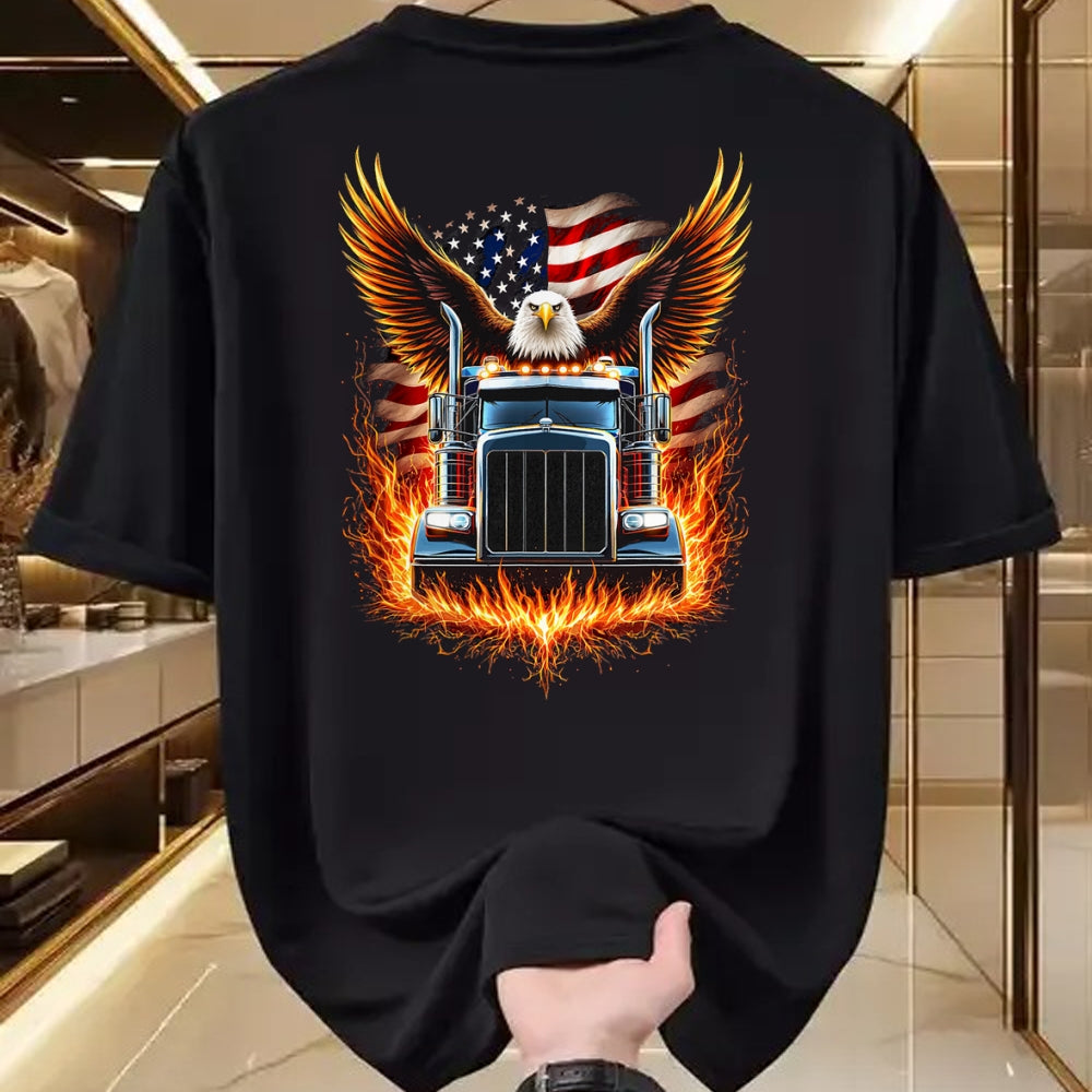 Best Truck Driver Life Shirt, Funny Trucker UnisexT-Shirt/Hoodie/Sweatshirt HLT00 - Trucker Patriotic American Flag Semi Truck Driver Eagle T-Shirt (2)