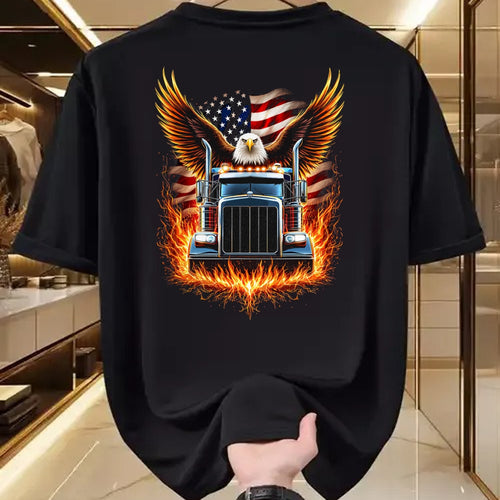Best Truck Driver Life Shirt, Funny Trucker UnisexT-Shirt/Hoodie/Sweatshirt HLT00 - Trucker Patriotic American Flag Semi Truck Driver Eagle T-Shirt (2)