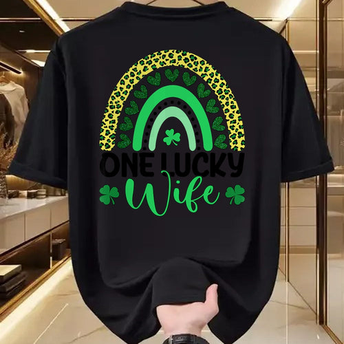 Best Wife Shirt, Wife and Husband Unisex T-Shirt/Hoodie/Sweatshirt HLT00 - Gift for wife T shirt, lucky wife   One Lucky Wife Leopard Rainbow Saint Patrick's Day T-Shirt