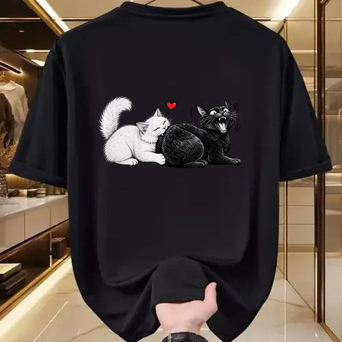Cat Love Shirt, Funny Cat Lover Gift UnisexT-Shirt/Hoodie/Sweatshirt HLT00 - Women_s Funny Cat Couple Black White Cats Love Cat Biting Cat Butt V-Neck T-Shirt (1)