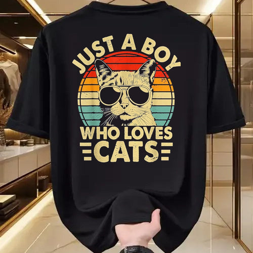 Cat Love Shirt, Funny Cat Lover Gift UnisexT-Shirt/Hoodie/Sweatshirt HLT00 - Vintage Just A Boy Who Loves Cats Boy Kitten Cat Lover Boys T-Shirt, Youth, Heather Blue, Small