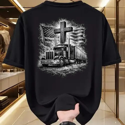 Best Truck Driver Life Shirt, Funny Trucker UnisexT-Shirt/Hoodie/Sweatshirt HLT00 - Trucker Patriotic American Flag Christian Cross Semi Truck T-Shirt