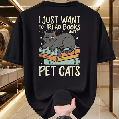 Cat Love Shirt, Funny Cat Lover Gift UnisexT-Shirt/Hoodie/Sweatshirt HLT00 - Retro I Just Want to Read Books and Pet Cats Cat T-Shirt