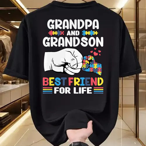 Best Grandpa Shirt, Proud Grandpa Unisex T-Shirt/Hoodie/Sweatshirt HLT00 - Proud Support Autism Grandpa And Grandson Autism Awareness T-Shirt