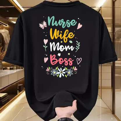 Funny Nurse Shirt, Nurse Unisex T-Shirt/Hoodie/Sweatshirt HLT00 - Womens Nurse Wife Mom Boss V-Neck T-Shirt