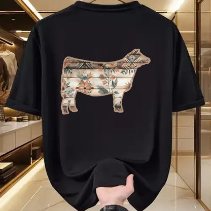 Best Farmer Life Shirt, Funny Farmer UnisexT-Shirt/Hoodie/Sweatshirt HLT00 - Show Stock Beef Cow with Rustic Floral Cottage Pattern T-Shirt