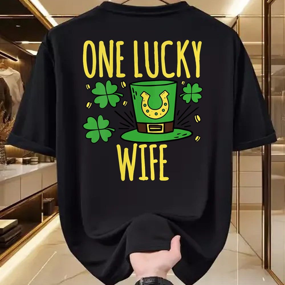 Best Wife Shirt, Wife and Husband Unisex T-Shirt/Hoodie/Sweatshirt HLT00 - Gift for wife T shirt, lucky wife   Womens One Lucky Wife St. Patrick's Day Lucky Wife V-Neck T-Shir