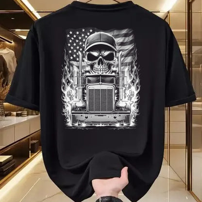 Best Truck Driver Life Shirt, Funny Trucker UnisexT-Shirt/Hoodie/Sweatshirt HLT00 - Trucker Patriotic American Flag Semi Truck Driver Skull T-Shirt
