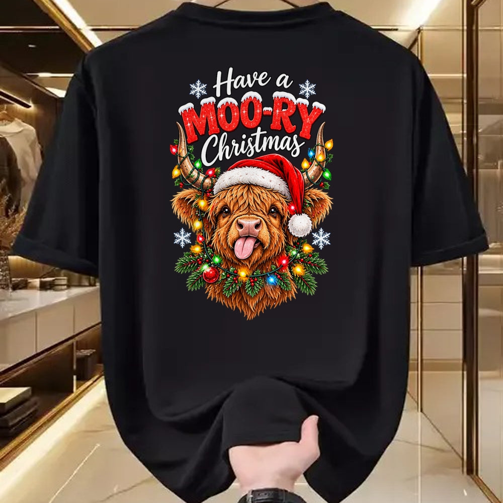 Best Farmer Life Shirt, Funny Farmer UnisexT-Shirt/Hoodie/Sweatshirt HLT00 - Have a Moo-Ry Christmas Highland Cow Christmas Farmers T-Shirt