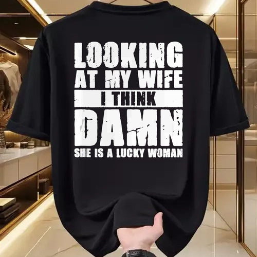 Best Wife Shirt, Wife and Husband Unisex T-Shirt/Hoodie/Sweatshirt HLT00 - Gift for wife T shirt, lucky wife   She is a Lucky Woman - Anniversary Gift - Wife & Husband Tank To (1)