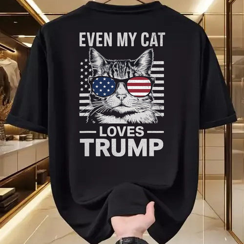 Cat Love Shirt, Funny Cat Lover Gift UnisexT-Shirt/Hoodie/Sweatshirt HLT00 - Cat Sunglasses USA Flag Even My Cat Loves Trump T-Shirt