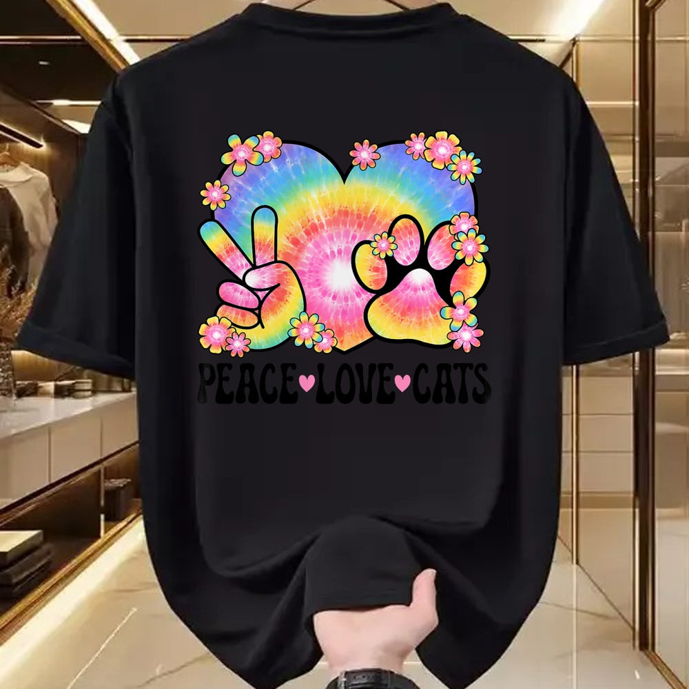 Cat Love Shirt, Funny Cat Lover Gift UnisexT-Shirt/Hoodie/Sweatshirt HLT00 - Peace Love Cats Owner 60s 70s Hippie Outfit Cute Cat Lover Men Women Kids T-Shirt