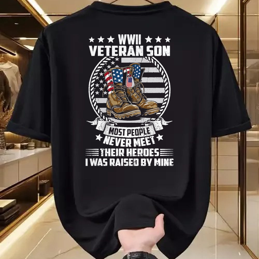 Proud Veteran Shirt, Funny Veteran UnisexT-Shirt/Hoodie/Sweatshirt HLT00 - Proud Son of WWII Veteran World War 2 Vet Flag US T-Shirt