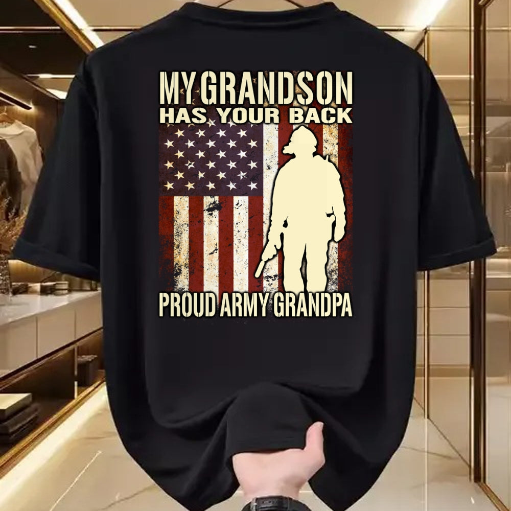 Best Grandpa Shirt, Proud Grandpa Unisex T-Shirt/Hoodie/Sweatshirt HLT00 - My Grandson Has Your Back - US Flag Proud Army Grandpa Gift Long Sleeve T-Shirt