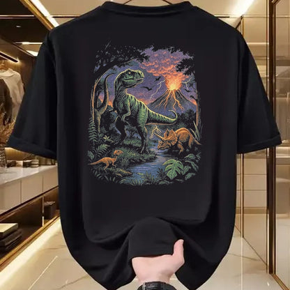 Best Dinosaur Lover Shirt, Funny Dinosaur UnisexT-Shirt/Hoodie/Sweatshirt HLT00 - Vintage Dinosaur 90s T Rex and Triceratops Volcano Nature T-Shirt, Men, Black, 3X-Large
