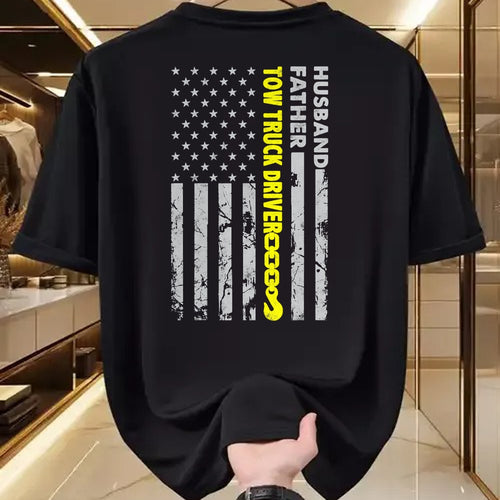 Best Truck Driver Life Shirt, Funny Trucker UnisexT-Shirt/Hoodie/Sweatshirt HLT00 - Husband Father Tow Truck Driver American Flag Towing Dad T-Shirt