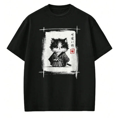 Cat Love Shirt, Funny Cat Lover Gift UnisexT-Shirt/Hoodie/Sweatshirt HLT00 - Samurai Cat Japanese Art Sumi-e Novelty Kawaii Funny Cat T-Shirt, Men, Black, Large