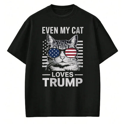 Cat Love Shirt, Funny Cat Lover Gift UnisexT-Shirt/Hoodie/Sweatshirt HLT00 - Cat Sunglasses USA Flag Even My Cat Loves Trump T-Shirt