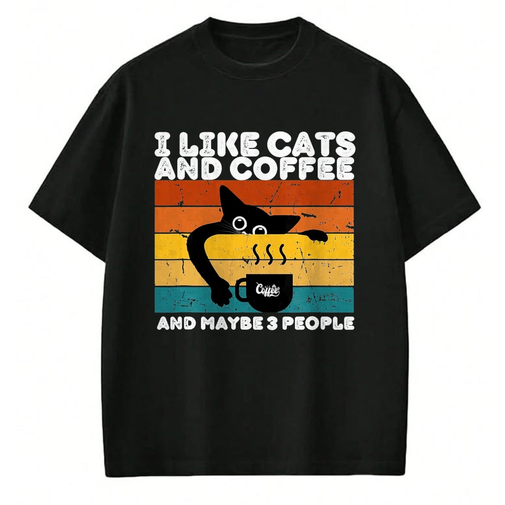 Cat Love Shirt, Funny Cat Lover Gift UnisexT-Shirt/Hoodie/Sweatshirt HLT00 - I Like Cats and Coffee and Maybe 3 People Funny Love Cats T-Shirt, Men, Dark Heather Grey, Large