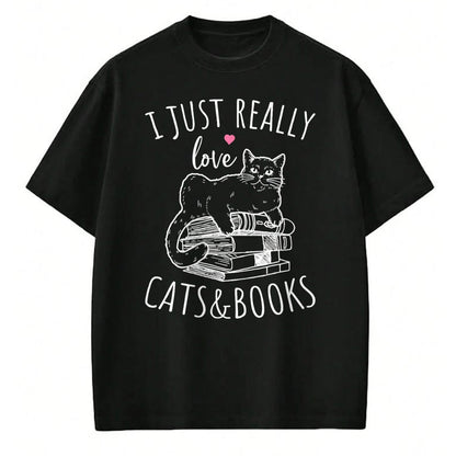 Cat Love Shirt, Funny Cat Lover Gift UnisexT-Shirt/Hoodie/Sweatshirt HLT00 - I Just Really Love Reading Books And Cats Funny Cat And book T-Shirt