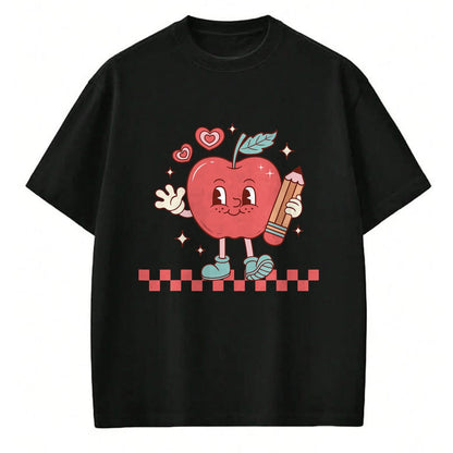 Best Teacher Shirt, Funny Teacher UnisexT-Shirt/Hoodie/Sweatshirt HLT00 - Cute Retro Checkered Apple with Face Teacher Pencil Trendy T-Shirt